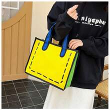 1 chiếc túi canvas phong cách anime/hoạt hình kiểu Nhật cho nữ, túi tote đeo vai phối màu dung tích lớn - Nhiều màu - Xem 8