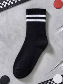1/3/5 Pairs Men & Women Solid Color Striped Knee-High Socks, Versatile Preppy Style Long Knee Socks - Multicolor - View 6
