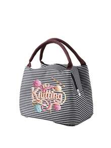 Printed Yarn, Scissors And Knitting Needles Handbag For Storing Sewing Tools, Makeup, And Small Personal Items. Multiple Fresh Striped Color Combinations, Suitable For Handmade Enthusiasts And Commuting, Artistic Handmade Healing Style, Perfect As A Practical Creative Gift Handbag For Girls Who Love Knitting And Sewing - A - View 14