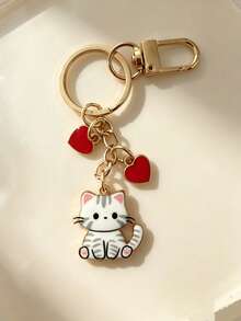 Cute Cartoon Cat Keychain Bag Pendant, Multiple Cute Kitten Charms With Red Heart Decoration, Women's Handbag Backpack Accessory, Daily Decorative Gift - Multicolor - View 11