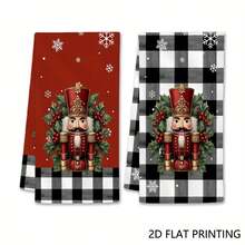 2pcs/Set Christmas Kitchen Towels, Nutcracker Series Towel Set, Dish Cloths, Soft & Absorbent, Christmas Decor Tea Towels, Suitable For Kitchen, Bathroom, Home, Holiday Decoration, Household Dish Cloths, Christmas Decoration - Red and Black Checkered - View 2