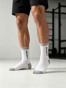 1/5/10/20 Pairs Neutral Color Matching, Minimalist Letter Style, Multi-Color Men's Outdoor Sports Casual Mid-Calf Socks - Multicolor - View 4