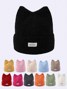 1pc Women's Y2K 3D Cat Ear Knit Hat, Men's Hip Hop Folded Brim Beanie, Soft Yarn Hat, Suitable For Daily Street Punk Style - Multicolor 1 - View 10