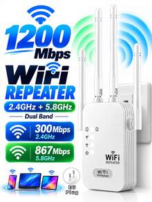 1200Mbps WiFi 6 訊號增強器與 Mesh 擴展器 - 雙頻 2.4GHz/5GHz，6 天線高速 Wi-Fi 系統，一鍵輕鬆設定，全屋覆蓋，適用於智慧電視、遊戲主機、智慧型手機、平板電腦與智慧家居設備。(Wi-Fi 擴展器，網路增強器，網路擴展器) - 歐規C型插(220-240V) - 查看 13