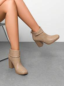 Dream Pairs Women's Square Toe Ankle Boots Chunky Wood-Pattern Heel Platform Boots Metallic Buckle Straps - Brown - View 6