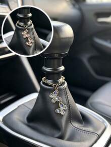 1pc Crystal Butterfly Car Gear Shift Knob Chain Charm, Car Shift Lever Hanging Ornament, Car Accessories, Car Interior Decoration - A - View 1