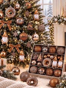 60pcs Christmas Ball Ornaments, Mixed Color Shatterproof Holiday Hanging Decor Set, Luxury Pendant Decorations, Suitable For Christmas Tree, Party And Holiday Indoor Decoration, Christmas Home Decor Gift - Brown - Style 2 - View 3