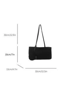 Women's Vintage Suede Tote Bag, Large Capacity Commuter Shoulder Bag, Elegant Daily Use Shopping Handbag - Black - View 8