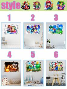 MASSDI Classic Video Game Themed Cracked Hole Wall Art Sticker, Lifelike Through Wall Visual Effect, Waterproof Self-Adhesive Decal, Simple Installation, Great For Game Corner Refresh, Living Room Accent Wall And Event Background Decor - Wall Sticker - View 5