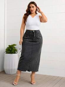 Women Denim Skirts - Dark Grey - View 2