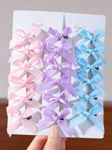 19/1pc Girls Dopamine Color Fabric Ribbon Bow Hair Clip Back Of Head Hair Accessory Super Fairy Ribbon Small Bow Hair Clip Five-Pointed Star BB Clip Hair Accessory Daily Use - Multicolor - View 2