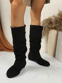 Autumn/Winter New Women's Mid-Calf Riding Boots, Chunky Heel Boots, Western Style Lace-Up, Holiday - Black - View 5