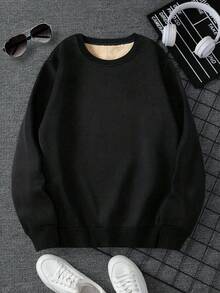 Sweatshirt Kasual Outdoor Pria, Gaya Minimalis Longgar, Desain Kerah Bulat, Tahan Lama dan Awet, Cocok untuk Pemakaian Sehari-hari - Hitam - View 5
