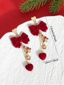 European And American Christmas Red Bow Earrings, Christmas Tree, Heart Earrings, Perfect For Christmas, Valentine's Day, Dates, Parties And Other Occasions - Red - View 3