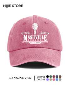 قطعة واحدة قبعة بيسبول مغسولة بطراز عتيق للجنسين مع طباعة رسومية NASHVILLE - أسلوب ريترو - قبعة أب كلاسيكية ناعمة ومريحة وقابلة للتعديل، قبعة بيسبول مناسبة للارتداء في الأماكن الخارجية والحياة اليومية، دافئة ومقاومة للرياح - A - مشاهدة 7