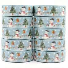 Christmas Washi Tape - 15mm X 10m, Watercolor Tree And Snowman Pattern, Decorative Adhesive Tape For Scrapbooking, DIY Crafts, Gift Wrapping And Party Decoration - Multicolor - View 6