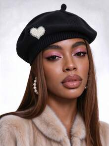 Merlader Style Beret For Women, Autumn And Winter, Heart Pearl Knit Beret Hat, Japanese Retro, Versatile, Face-Slimming, Octagonal Hat, Pumpkin Hat - Multicolor - View 29