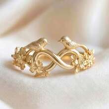 Classical Elegant Romantic 18K Gold Plated Double Bird Floral Infinity Symbol Embossed Women's Ring - Gold - View 2