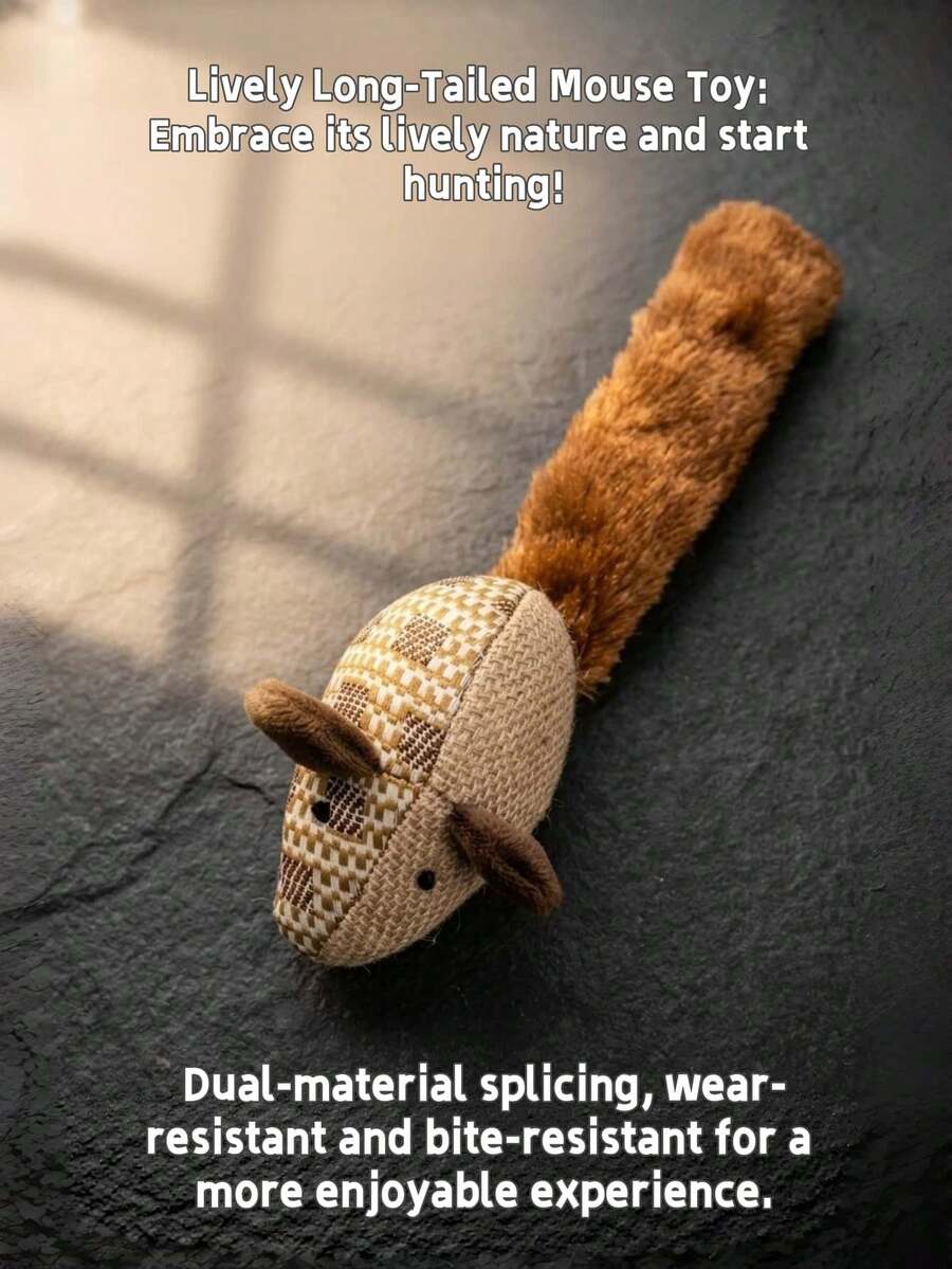1pc Plush Long Tail Mouse Cat Toy With Crinkle Paper Inside. Bite Resistant, Ideal For Cat Interactive Games And Self-Amusement To Relieve Boredom. - Multicolor - View 1