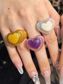 Cincin Hati Resin Warna-warni Gaya Harajuku Y2K Kreatif, Cocok Sebagai Hadiah Untuk Keluarga dan Teman - MultiWarna - View 20