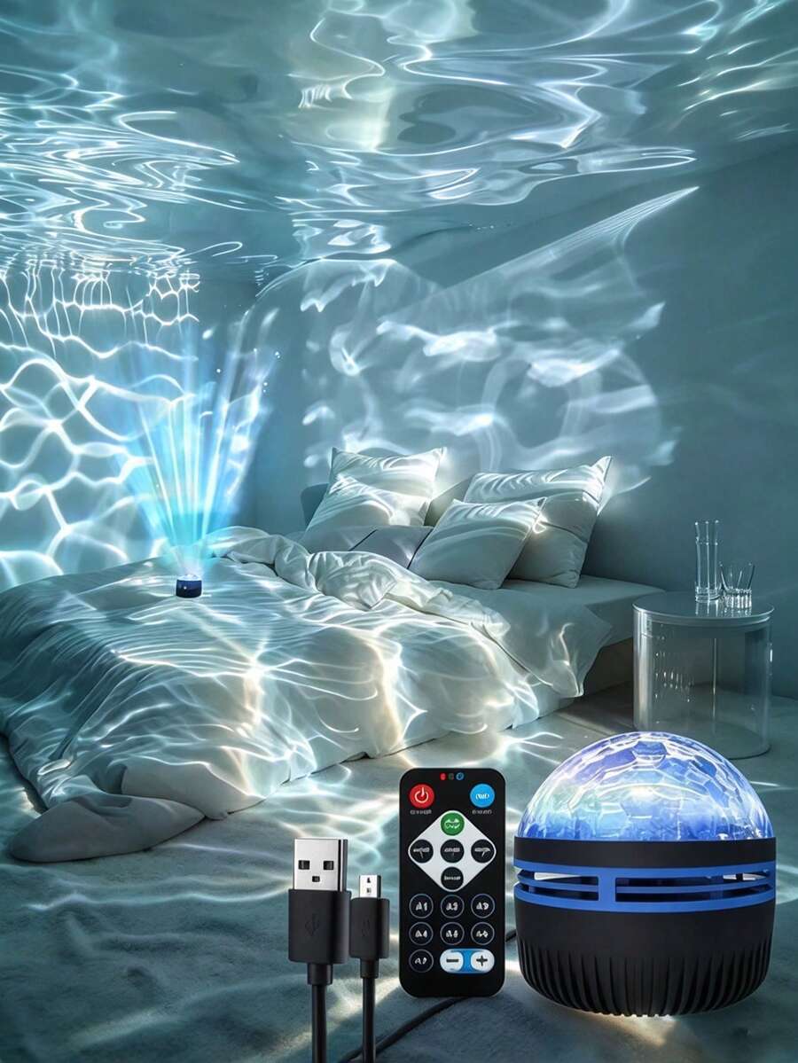 1pc Starry Sky Projector Lamp With 7 Color Patterns And Remote Control, Water Ripple Projection Light Polar Projector Night Light, Suitable For Bedroom Atmosphere Light - Multi-color light - View 1