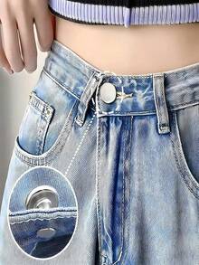 Kancing Jeans Denim yang Dapat Dilepas, Kancing Paduan Seng Tanpa Paku, Ukuran Pinggang Dapat Disesuaikan Tanpa Jahitan - Perak - View 1