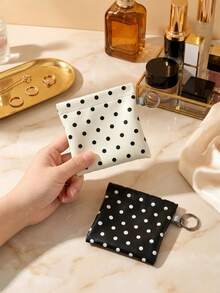 1pc Soft PU Polka Dot Cosmetic Storage Bag, Hanging Hook Design For Easy Carrying, Squeeze Top Small Makeup Bag, Fashionable Minimalist Coin Purse, Earphone, Lipstick, Key, Coin Storage Bag, Unisex, Travel Essential, Travel Accessory - Multicolor - View 5