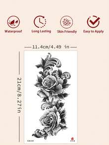 1pc Y2K Style Rose Tattoo Sticker, Black Floral Print, Disposable Temporary Tattoo, Gothic Style Temporary Tattoo Sticker, Waterproof And Sweat-Resistant, Washable, Non-Reflective, Simulates Tattoo Effect On Arms, Legs, Shoulders, Chest, Back, Suitable For Fashion-Forward People, Lasts 3 To 5 Days - Black - View 5