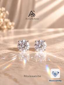 AnlaScheer 1pc 0.1ct Moissanite Rhinestone 925 Sterling Silver 4-Prong Flat Back Spiral Thread Cartilage Piercing Stud, Women's Engagement Wedding Bridal Jewelry - Silver - View 2