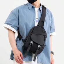 BEIQIANDAI Unisex Casual Nylon Crossbody Bag, Adjustable Shoulder Strap, USB Port, Multi-Compartment Solid Color Chest Bag, Suitable For Daily Shopping, Wallet Storage, Perfect For Office, Campus, Work, Business Travel, Commuting, Outdoor Activities, Travel And Hiking - Upgraded Version - View 6