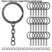 42 món (21 móc khóa xích + 21 vòng nhỏ) móc khóa phẳng hợp kim đa năng có vòng treo, phù hợp làm charm túi xách, móc khóa DIY, đồ thủ công, treo chìa khóa xe, dây đeo, quà tặng lễ hội (có 5 màu) - Dây chuyền vòng tròn nhỏ mặt phẳng - Xem 7