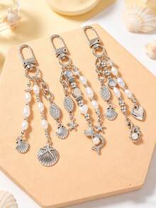 1pc Rhinestone Swan Mermaid Keychain, Heart Starfish Shell Keyring, Bag Pendant - Multicolor - View 3