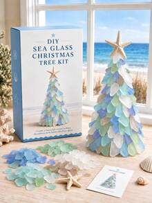 1 Set DIY Sea Glass Christmas Tree Craft Kit, 5 Colors Available, With Starfish Topper, Frosted Glass Pieces, Suitable For Handmade Holiday Gifts, Coastal Home Decor, Bedroom Bookshelf Display, Holiday Table Centerpiece And Creative Craft Projects - Upgraded DIY Christmas Tree - View 16