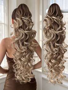 HEYPINK Black Brown Claw-Shaped Ponytail Hair Extension, 28 Inch Long, Natural Wave, Heat-Resistant Synthetic Fiber Ponytail Wig, Suitable For Girls And Women For Daily Wear And Party Occasions., Halloween - Brown Ombre - View 2