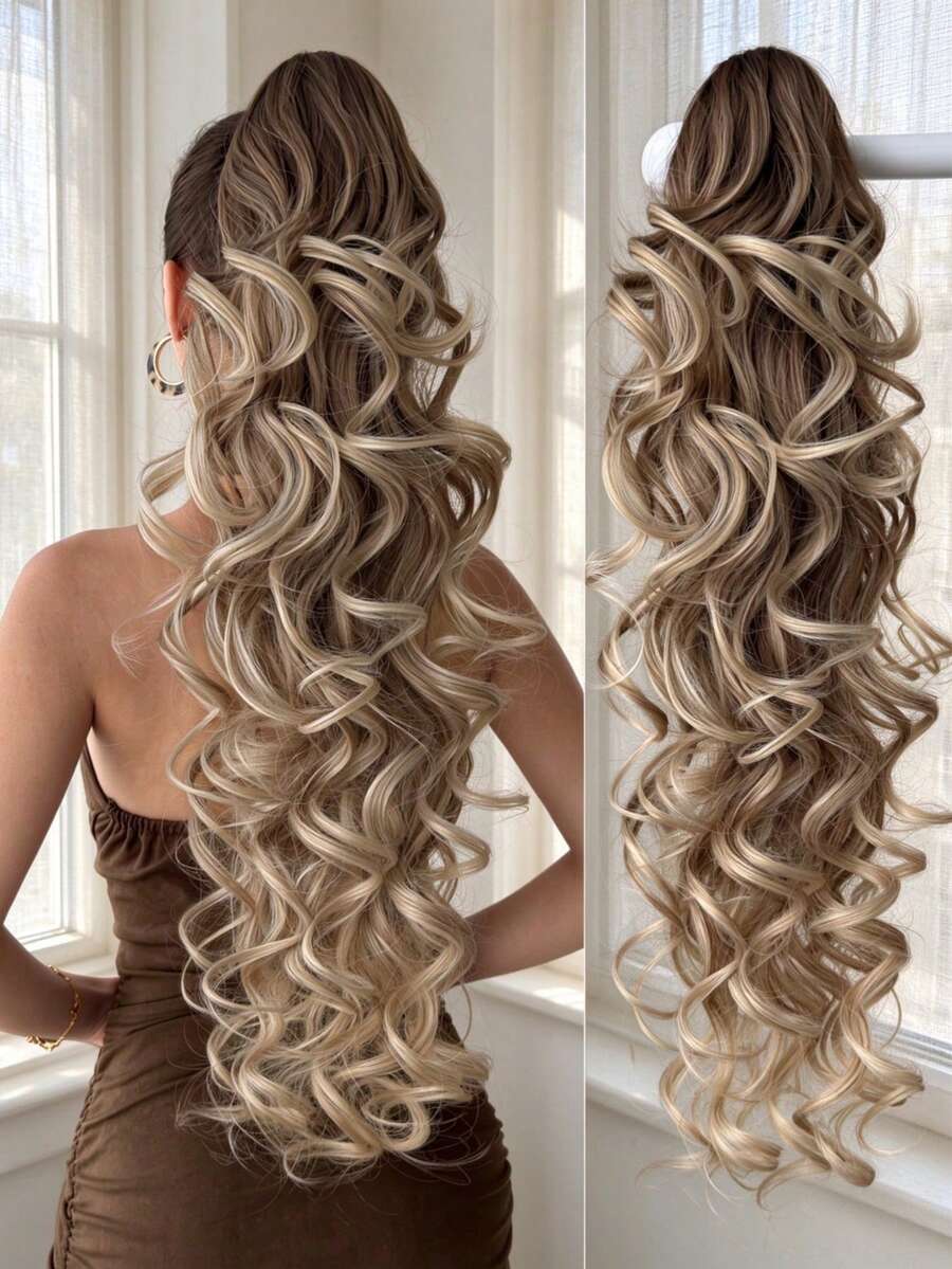 HEYPINK Black Brown Claw-Shaped Ponytail Hair Extension, 28 Inch Long, Natural Wave, Heat-Resistant Synthetic Fiber Ponytail Wig, Suitable For Girls And Women For Daily Wear And Party Occasions., Halloween