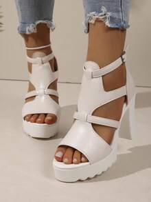 Women's Buckle Design Fashion Daily Wear High Heel Sandals - White - View 7