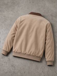 Men's Loose Fit Corduroy Jacket With Lambswool Lining, Contrast Collar Zipper Vintage Versatile Outerwear, Suitable For Winter Daily Wear - Apricot - View 2