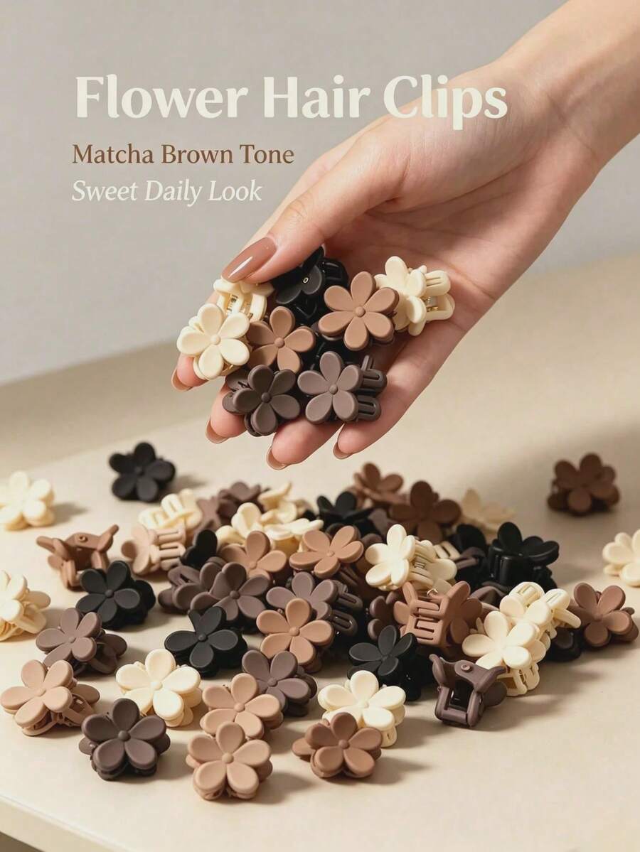 200/100/50/10PCS Random Mini Coffee Floral Hair Clips, Women's Sweet Small Bangs Hair Clips, Multi-Functional Side Top Hair Clips, Daily Hairstyling - Multicolor - View 1