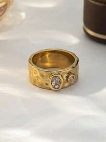 1pc Exquisite Charming Cubic Zirconia Gold Thick Ring, Suitable For Women's Daily Wear, Dating, Party, Banquet, Gift. - Gold - View 10