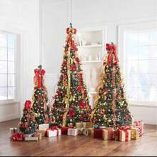Christmas Tree Decoration Set With Red Gold Ribbon Garland And Christmas Ball Ornaments, Luxury Holiday Xmas Tree Decor Kit, Festive Indoor Home Party Decorations - Multicolor - View 1