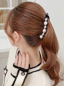 2pcs Elegant Faux Pearl Banana Clips, Women's Minimalist Twist Hair Clips For Ponytail - Multicolor - View 5