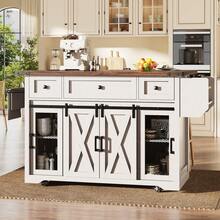 Kitchen Island Trolley With Extendable Worktop, 91cm Working Height, White/Black, Load Capacity Up To 75kg - White + MDF - View 4