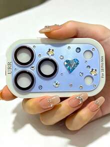 Luxury Glitter 3D Heart Rhinestone Camera Lens Protector Film Compatible With Iphone 18 Pro Max 18 Pro 17 Pro Max 17 Pro Matte Protection 18Promax Lens Film Girls Gift - Baby Blue - View 2