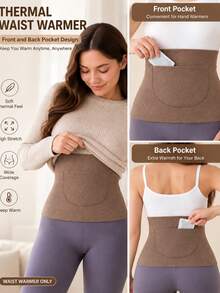 1pc Women's Double Pocket Fleece Waist Warmer Belt With Heating Pad Pocket, Warm Belly & Stomach Protection, Cold-Proof, Seamless - Multicolor - View 5