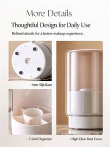 Rotating Dustproof Makeup Brush Holder With Transparent Lid, Plastic Multi-Slot Cosmetic Storage Organizer, Desktop Vanity Countertop Container, For Makeup Brushes, Lipsticks, Eyebrow Pencils, Bathroom Dressing Table Decor, Gift For Makeup Lovers - Multicolor - View 9