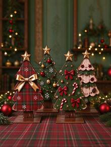 4pcs Vintage Wooden Christmas Tree Desktop Ornament Set.,2D Flat,Perfect For Placement On Desks, Windowsills, Fireplaces, Shelves, Entryway Counters, And Kitchen Countertops, Effortlessly Creating A Warm And Healing Winter Christmas Scene - Multiple Styles - View 6