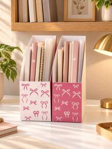 2Pcs Pink Bow Document Storage Box, Magazine File Holder,Desktop Paper Organizer,Pink Cute Desk Organizer,Cute Bow Paper Gift Box,A4 Paper Magazine Holder For Home, Office, Classroom, Back To School Supplies,Girly Desk Decor - Pink Bow - View 8