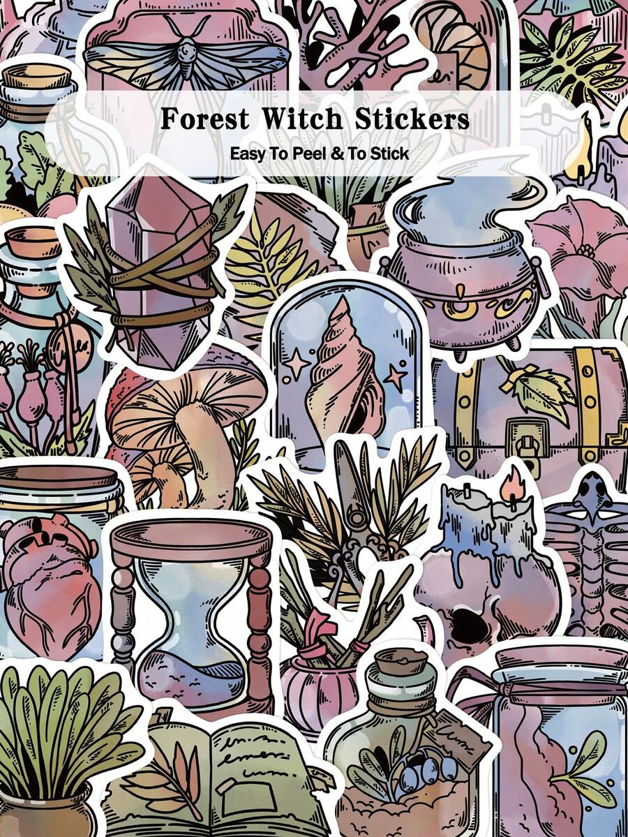 50pcs Forest Witch Sticker Set, Halloween Party Favors And Gifts, Cute ...