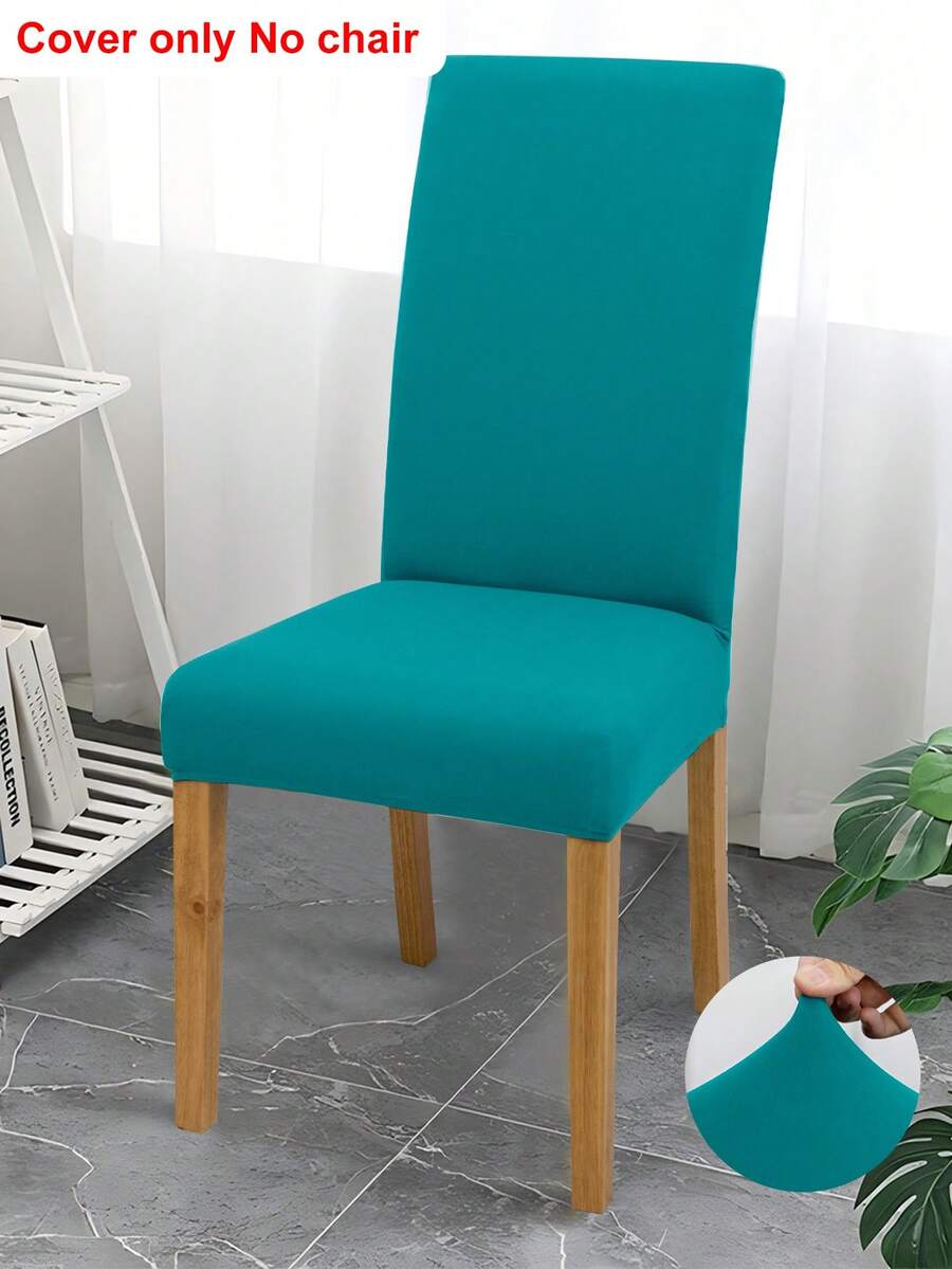 1pc Solid Color Chair Cover, Modern Style, Lightweight Polyester Elastic Chair Cover, Suitable For Living Room, Dining Room, Bedroom, Study, Home Use, All Seasons - Teal Blue - View 1