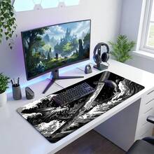 1 قطعة وسادة ماوس بتصميم موجة سوداء وسيف ساموراي ياباني، مخطط ألوان أسود وأبيض، حصيرة سطح مكتب كبيرة، تصميم حافة مخيطة، قاعدة مطاطية مانعة للانزلاق، مناسبة للمكتب المنزلي، حجم اختياري، هدية للصديق/الصديقة - مشاهدة 3
